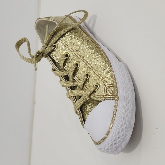Converse All Star Chuck Taylor Sneakers Shoes Gold Sparkle Glitter Youth Sz 3 - Picture 11 of 14